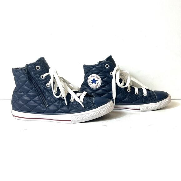 Converse All Star Big Kids Junior Sz 4 Blue Quilted High Top Zip/Lace Up Sneaker - Picture 4 of 11